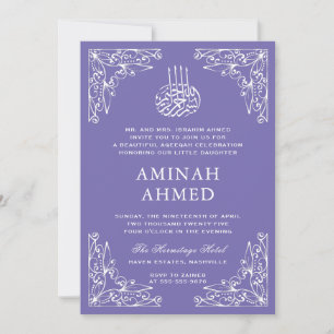 Invitation Moderne Orné Purple Islamique Aqiqa Aqeeqa Baby