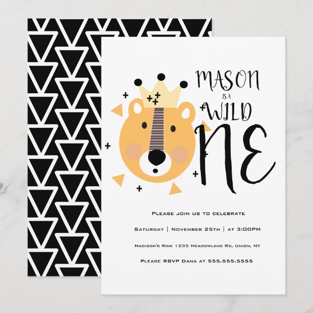 Invitation Moderne Ourson Mignon Gras Safari Wild One Anniver (Devant / Derrière)
