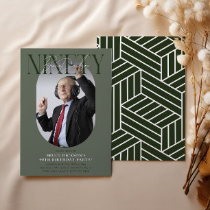 Invitation moderne ovale photo et signature 90e an