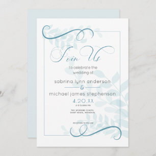 Invitation Moderne Pale Foliage Chic Accents Bleu Turquoise