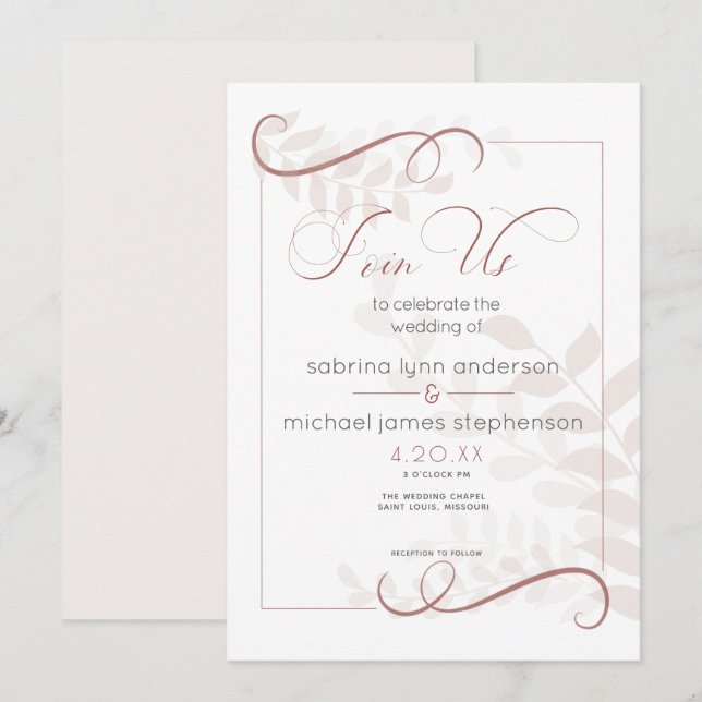 Invitation Moderne Pale Foliage Chic Accents Cannelle Épice (Devant / Derrière)