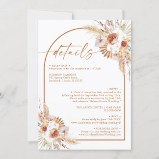 Invitation Moderne Pampas Grass Boho Terracotta Détails
