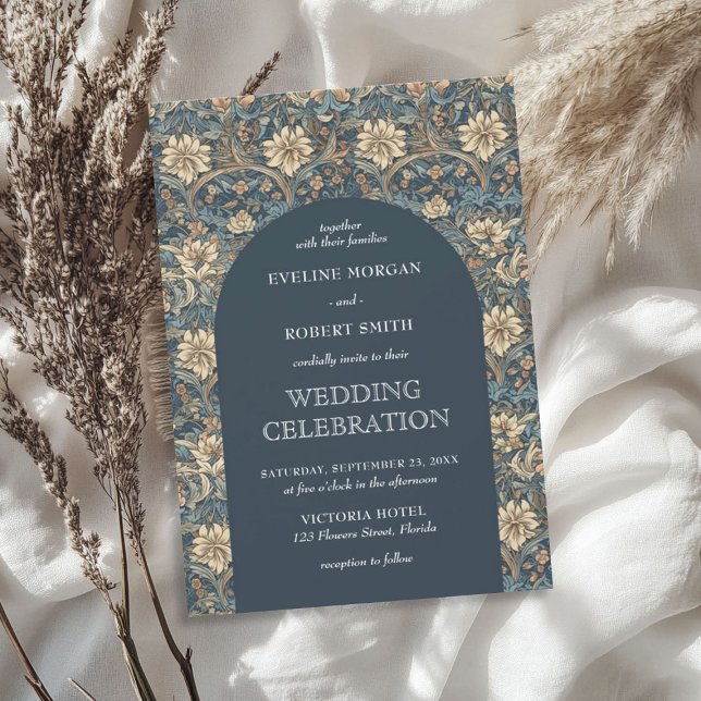 Invitation Moderne pastel bleu ivoire fleuri Art Nouveau (Modern muted pastel blue ivory floral Art Nouveau Invitation)