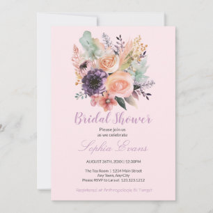 Invitation Moderne Pastel Floral Bouquet Fête des mariées ros