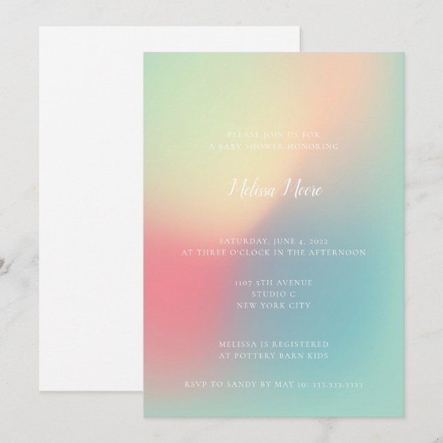Invitation Moderne Pastel Gradient Genre Baby shower Neutre (Devant / Derrière)