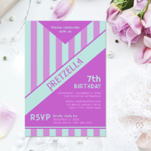 Invitation Moderne Pastel Turquoise rose rayures Anniversaire