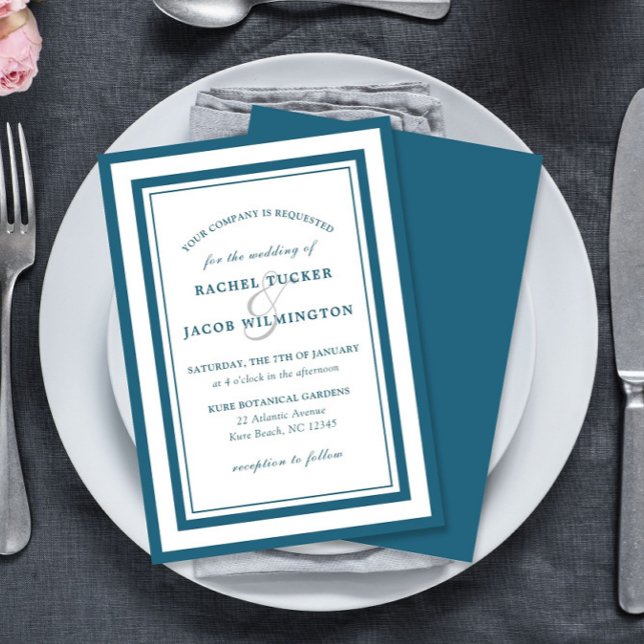 Invitation Moderne Patine Bleu & Blanc Bordure Simple Mariage (Créateur téléchargé)