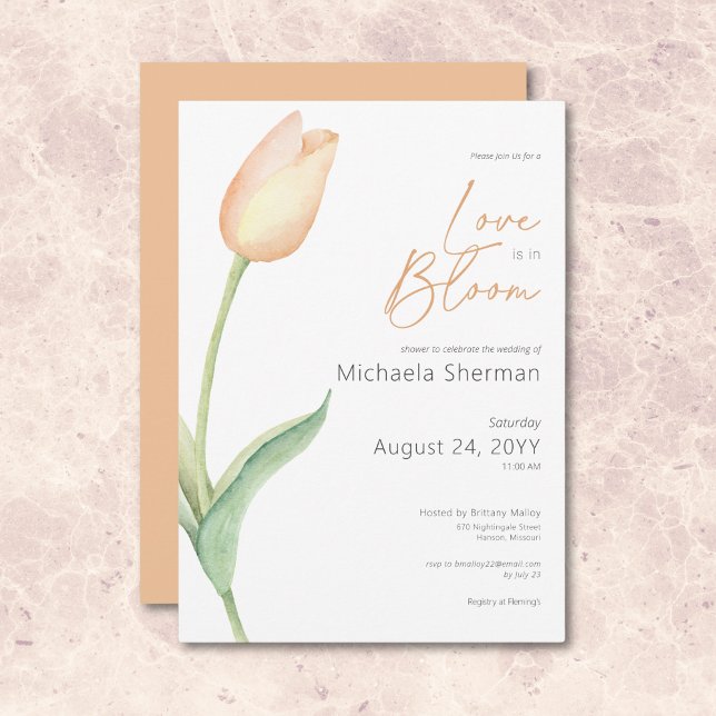 Invitation Moderne Peach Tulip Amour Dans Fleurie Douche (Modern Pink Tulip Love In Bloom Shower Invitation)