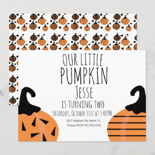 Invitation Moderne Petit Anniversaire Citrouille d'Halloween