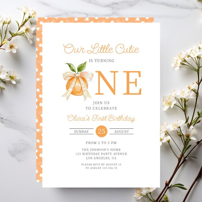 Invitation Moderne petite mignonne orange Citrus 1er annivers (Modern Little Cutie Orange Citrus 1st Birthday Invitation)