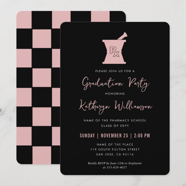 Invitation Moderne PharmD Pharmacy School Graduation (Devant / Derrière)