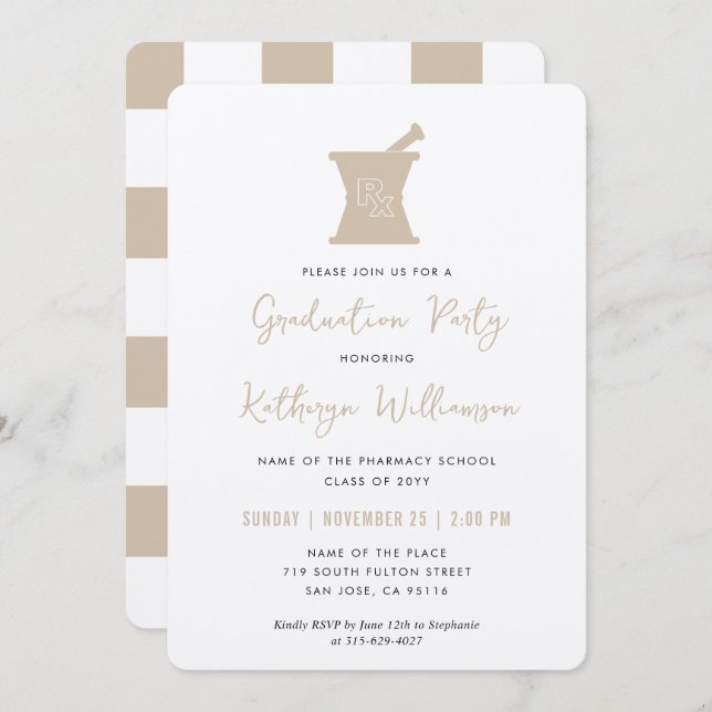 Invitation Moderne PharmD Pharmacy School Graduation (Devant / Derrière)