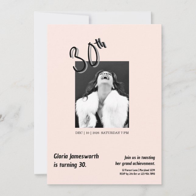 Invitation Moderne Photo Anniversaire 30 Ans Rose Clair Drôle (Devant)