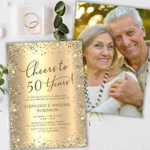Invitation Moderne Photo de 50 ans de Mariage avec Paillettes