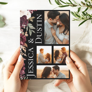 Invitation Moderne Photo de Mariage Floral Romantique en Bour