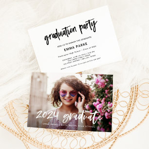 Invitation Moderne Photo et texte manuscrit blanc