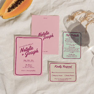 Invitation Moderne Pink Bourgogne Rétro Mariage Whimsical amu