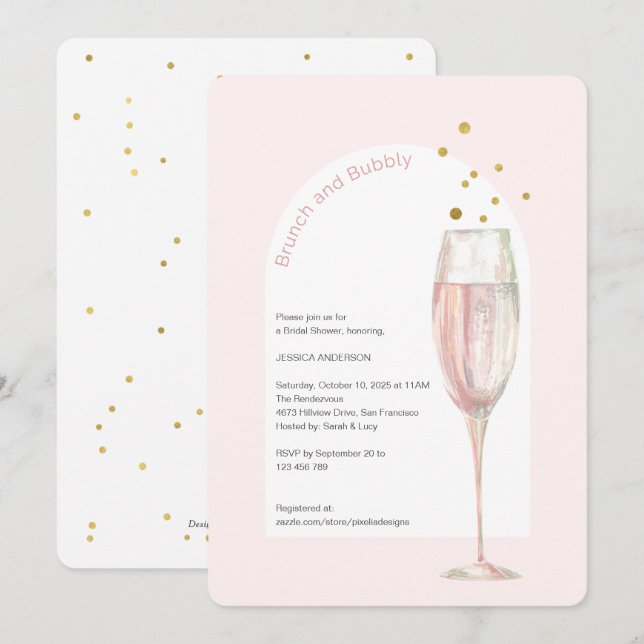 Invitation Moderne Pink chic pop the bubbly champagne nuptial (Devant / Derrière)