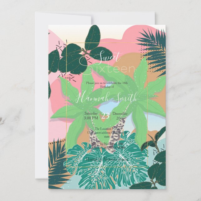 Invitation Moderne Pink Mint Tropical Foliage Design créatif (Devant)