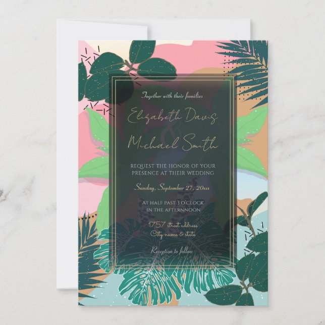 Invitation Moderne Pink Mint Tropical Foliage Design créatif (Devant)