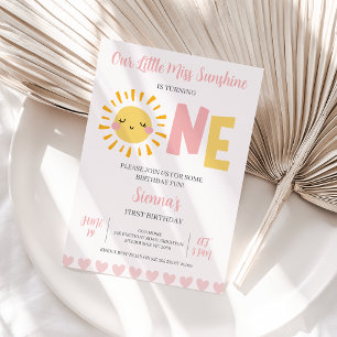 Invitation Moderne Pink Sun Little Miss Sunshine 1er annivers