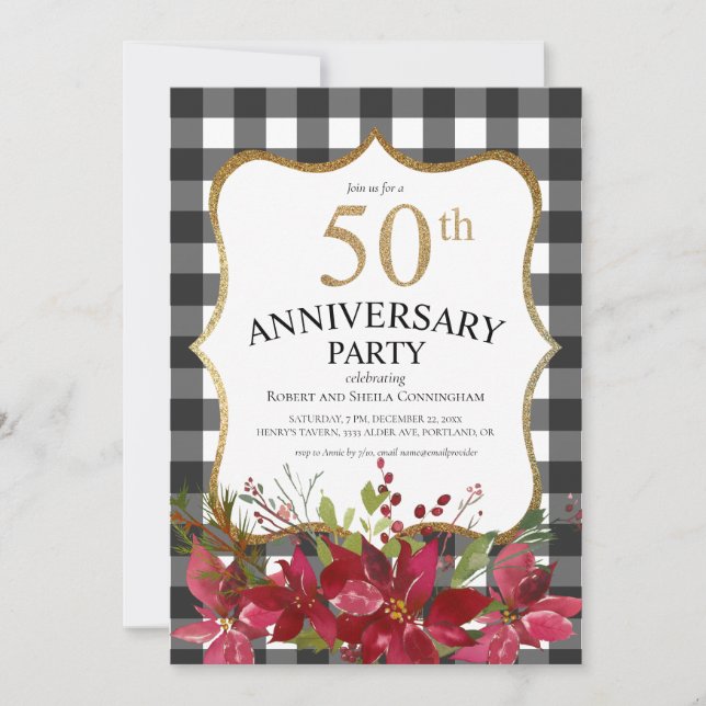 Invitation Moderne plaid de Buffalo 50e anniversaire Fleurs r (Devant)