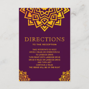 Invitation Moderne Plum Gold Mandala Directions indiennes