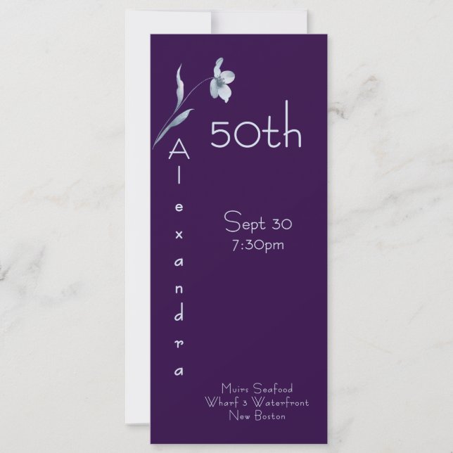 Invitation Moderne Plum Noir Vertical Floral 50e Anniversaire (Devant)