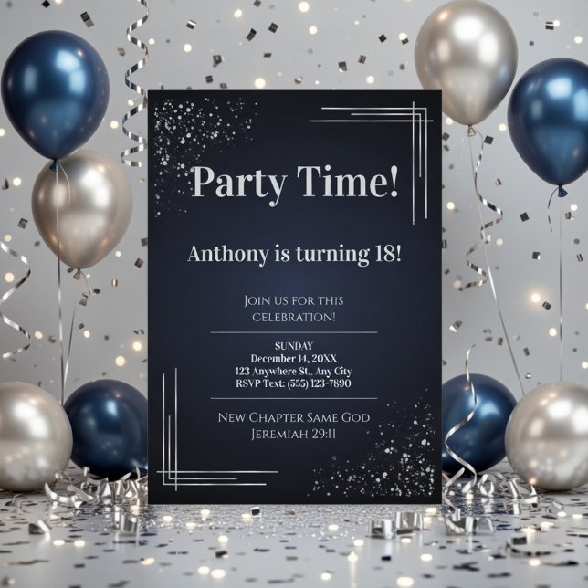 Invitation moderne pour 18 ans avec fond bleu fonc (Créateur téléchargé)