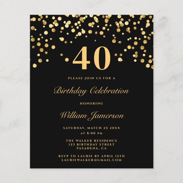 Invitation moderne pour 40e anniversaire homme noi (Devant)