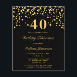 Invitation moderne pour 40e anniversaire homme noi<br><div class="desc">Invitation moderne pour 40e anniversaire homme noir et or pas cher</div>