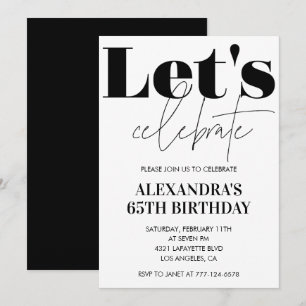 Invitation moderne pour 65e anniversaire noir et b