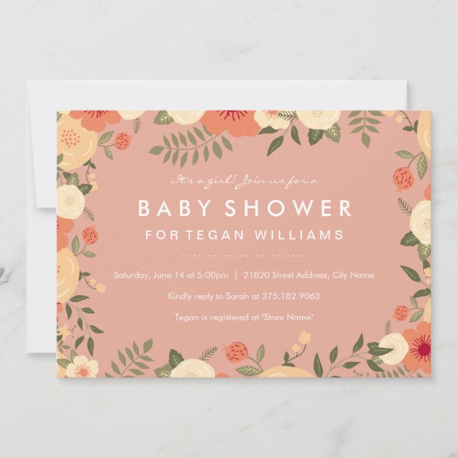 Invitation moderne pour Baby Shower Fleur de Pêche (Devant)