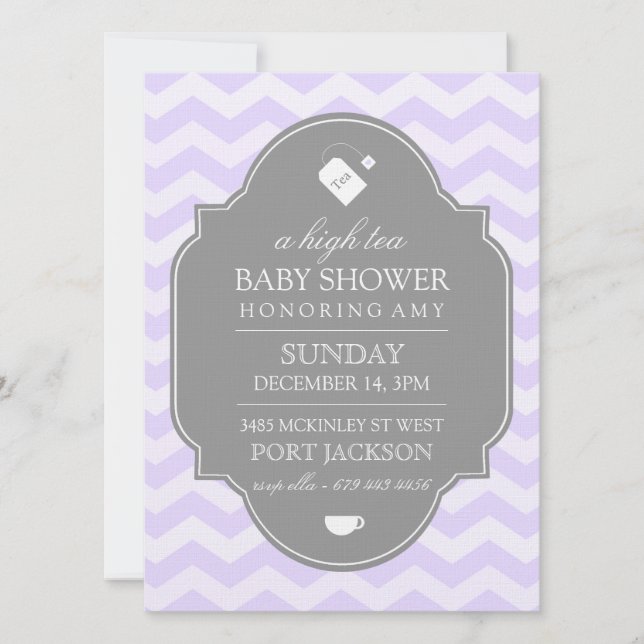 Invitation moderne pour Baby Shower Purple Chevron (Devant)