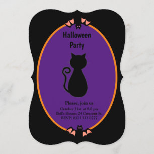 Invitation moderne pour Halloween avec chat noir e