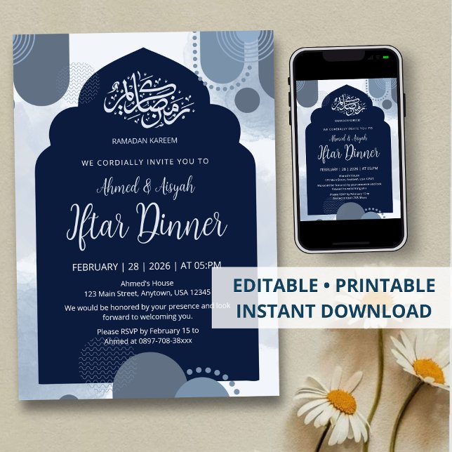 Invitation moderne pour Iftar avec arche géométriq (Créateur téléchargé)