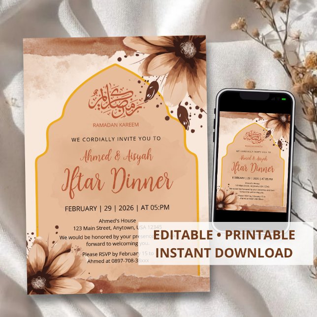 Invitation moderne pour Iftar avec des tons florau (Créateur téléchargé)