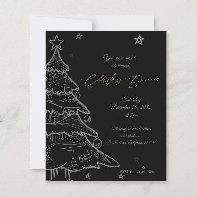 Invitation moderne pour le dîner de Noël sur table (Devant)