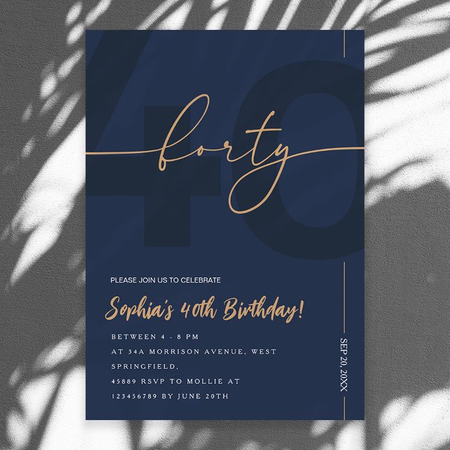 Invitation moderne pour les 40 ans avec du bleu ma (Créateur téléchargé)