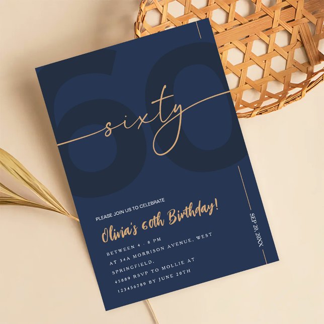 Invitation moderne pour les 60 ans avec du bleu ma (Créateur téléchargé)