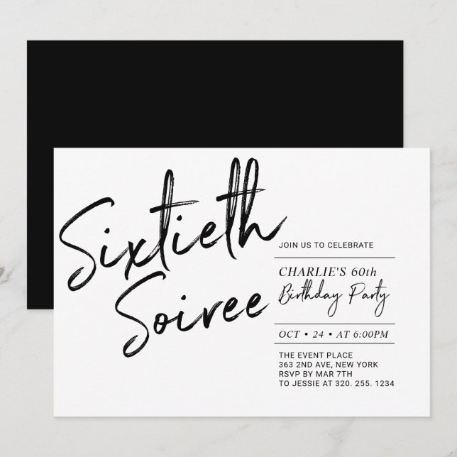 Invitation moderne pour les 60 ans | Soiree Black  (Devant / Derrière)