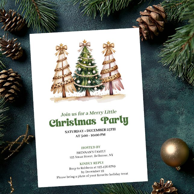 Invitation moderne pour un arbre de Noël avec léop (Modern watercolor leopard Christmas tree invite)