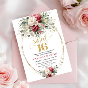 Invitation moderne pour un Sweet 16 avec fleurs do