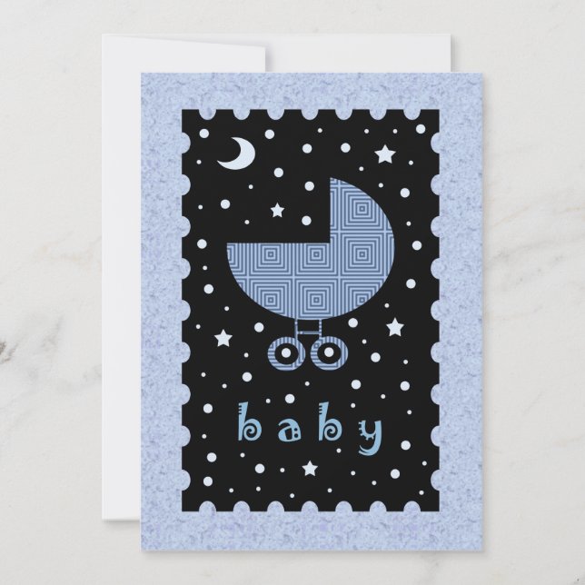 Invitation moderne pour une baby shower bleu et cé (Devant)