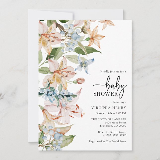 Invitation moderne pour une baby shower florale (Devant)