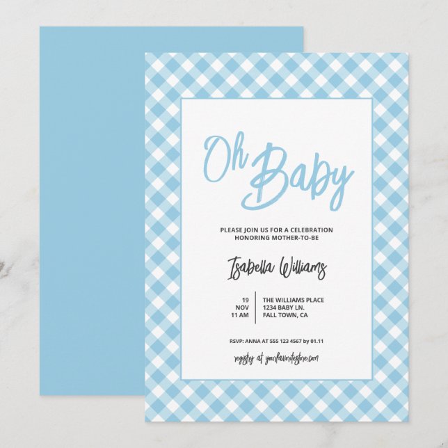Invitation moderne pour une baby shower pour garço (Devant / Derrière)