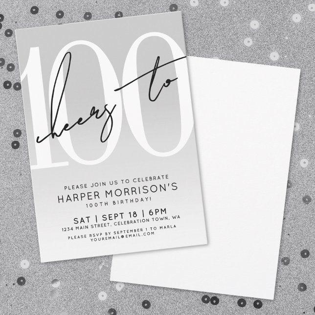 Invitation moderne pour une fête de 100e anniversa (Modern 100th Birthday Party Invitation)