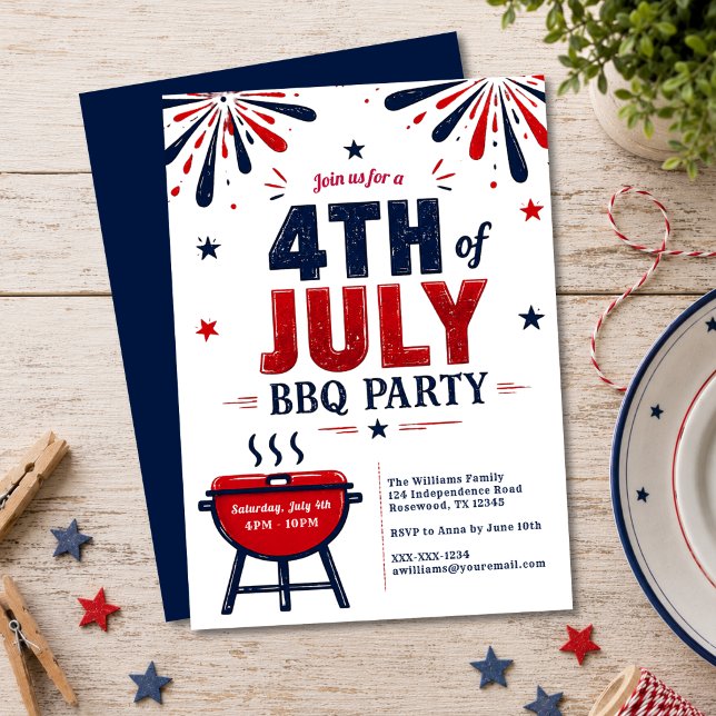 Invitation moderne pour une fête de barbecue du 4  (Créateur téléchargé)