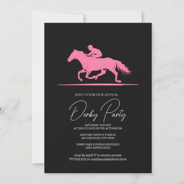 Invitation moderne pour une fête de Derby noir ros (Devant)