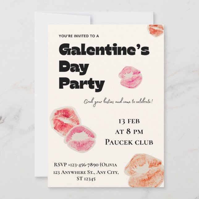 Invitation moderne pour une fête de la Galentine's (Devant)
